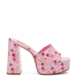 COPY - Larroudé LoveShackFancy Dolly Mule Heels Wild Pink Rose Patent